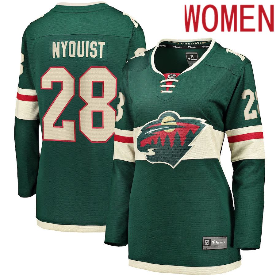 Women Minnesota Wild 28 Gustav Nyquist Fanatics Branded Green Home Breakaway NHL Jersey